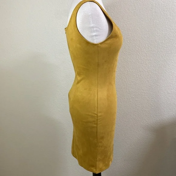 Hyfve Bodycon Tank Dress Suede Feel Mustard Small - Picture 2 of 5